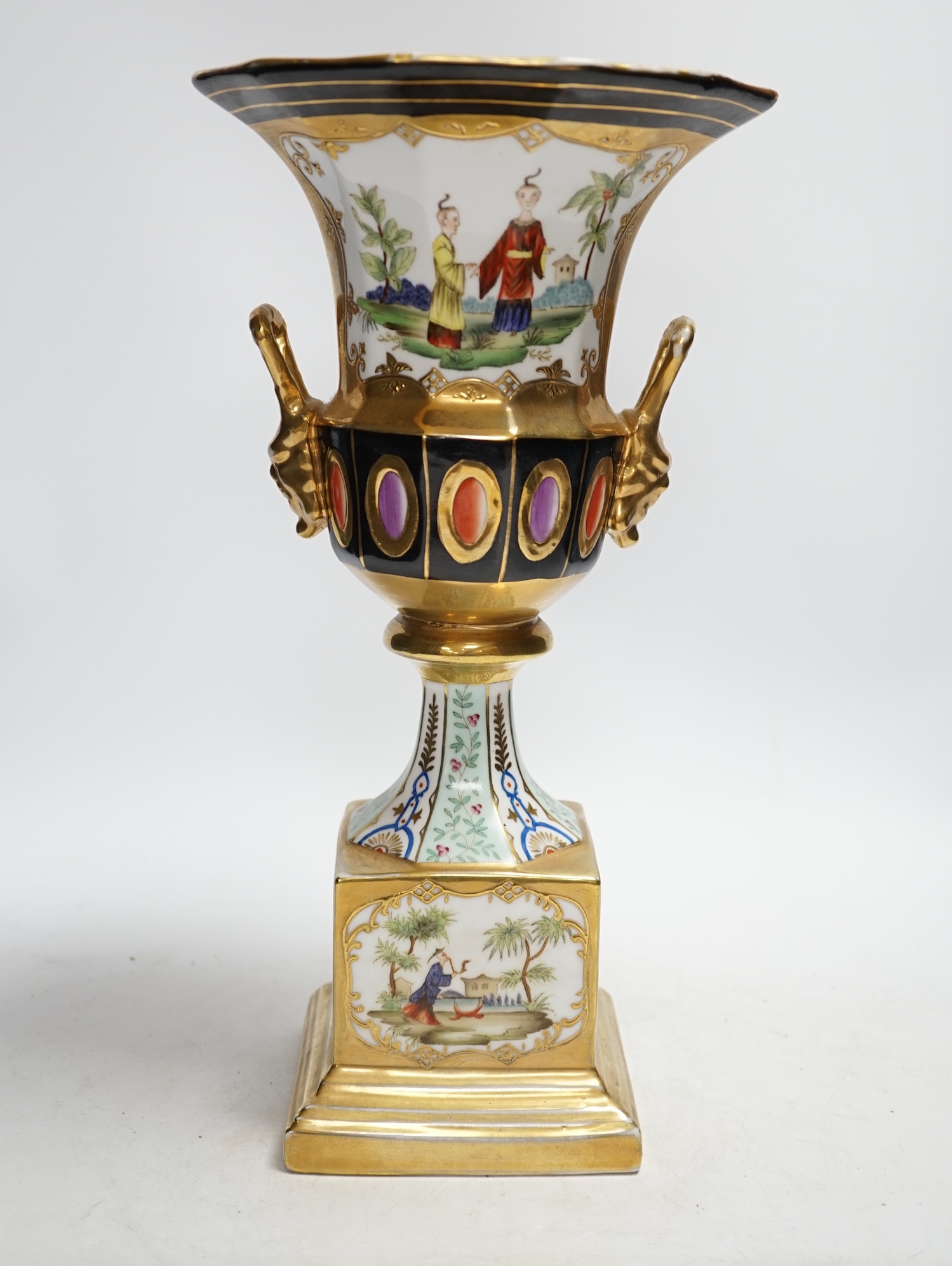 A Crown Derby style chinoiserie urn, 35cm